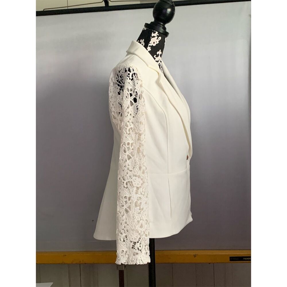 Dennis Basso Women's Ivory Lace Sleeve‎ Blazer Jacket Size 6 US - Picture 3 of 11